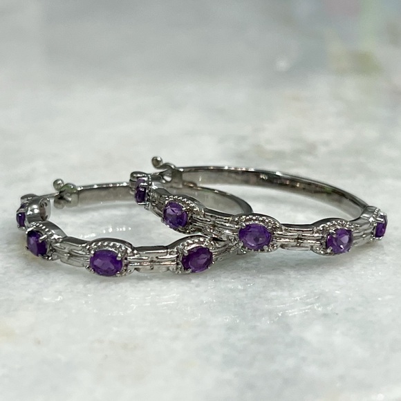 African Amethyst Large Silver Hoop Earrings - Picture 8 of 13